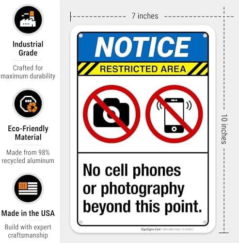 No Cell Phones Or Photography Beyond This Point Sign, ANSI Notice Sign, - Image 3