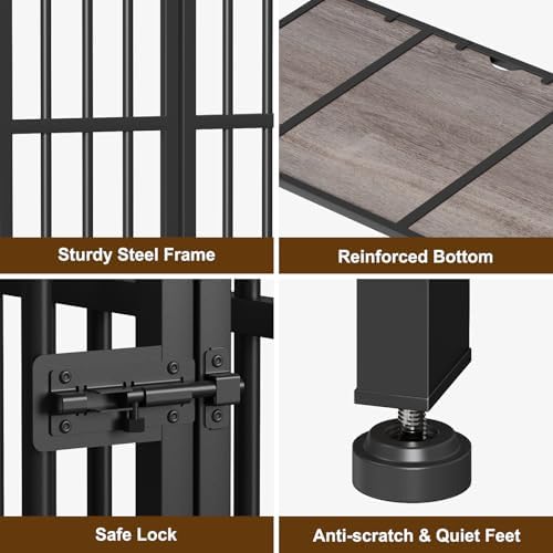 Easycom 41" Dog Crate Furniture Foldable, No Assembly Decorative Dog Kennel Indoor, Dog Crates for Large Dogs(35-60 lb), Wooden Dog Cage with Adjustable Bowls and Name Tag, End Table, Oak Grey - Image 6