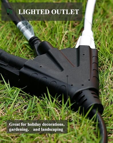 PLUGTUL 100FT Outdoor Extension Cord with Multiple Outlets | 14 Gauge, 3-Outlet, SJTW, 15A 14AWG 1875W SJTW, ETL Listed - Great for Garage, Garden and Home, Black - Image 5