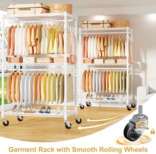 ULIFHOME P1 Rolling Clothes Rack, Portable Wardrobe Closet Holds 500lbs - Image 5