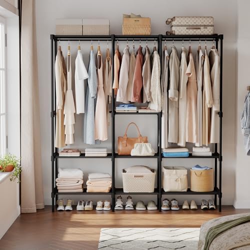 OLIXIS Heavy Duty Clothes Rack, Portable Wardrobe Closet, 75" L, Black - Image 3