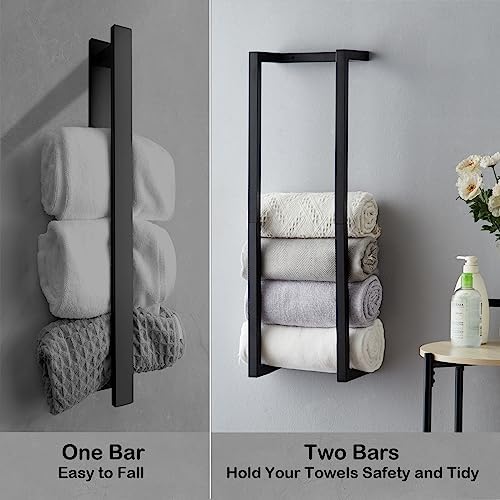 Towel Rack for Rolled Towels, Towel Rack for Bathroom,Wall Mounted Metal Bathroom Organizer, Bath Towel Holder Wall for Modern Small Space Bathroom Towel Storage (Black) - Image 3