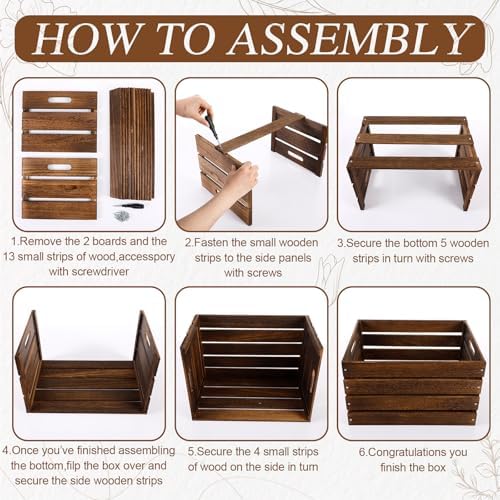 Weysat 3 Pack Large Wood Crates Box for Storage 16 Inch, Brown - Image 4