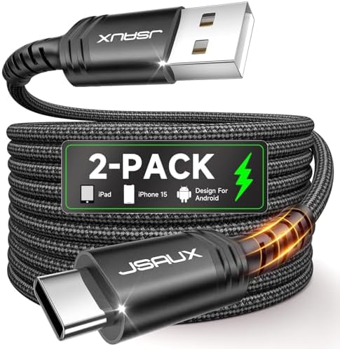 JSAUX USB C Cable [2-Pack 6.6ft], USB A to USB C for iPhone, Samsung, Black by JSAUX
