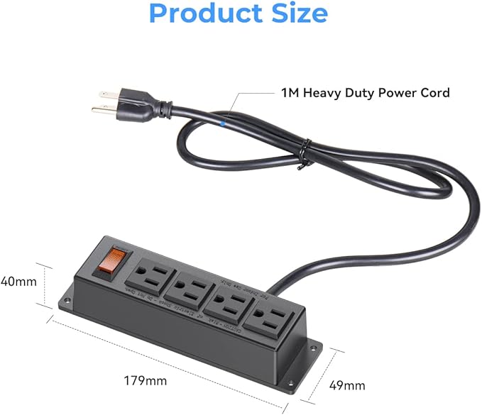 Wall Mount Power Outlet Strip, 4 Outlet Mountable Power Strip - Image 2