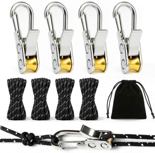 4 Pack Adjustable Rope Tensioner Set with Alloy Buckles and Storage Bag, Tie Down Ropes for Tent, Tarp, Hammock, Clothesline, Luggage & Outdoor Use (Black) by Unknown