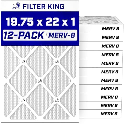 Filter King Air Filters 19.75x22x1 | 12-PACK | MERV 8 HVAC Pleated AC Furnace Filters | Air Purifier | Replacement Filters for Clean, Healthy & Fresh Environment | MADE IN USA by FilterKing