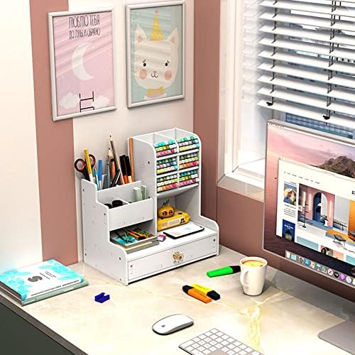 Hggzeg White Pen Organizer with Drawer, DIY Pencil Holder, Desk Tidy Caddy - Image 4