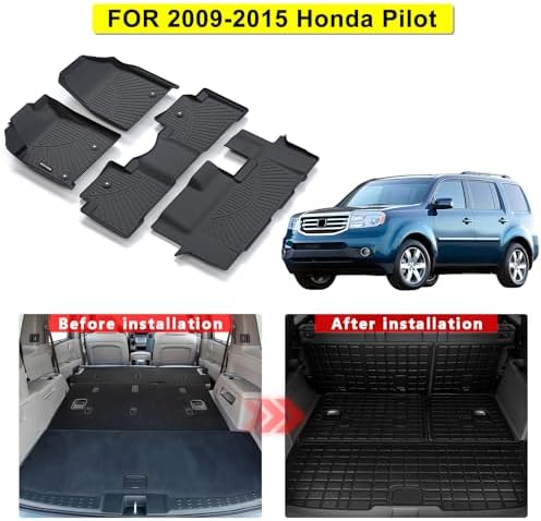 All Weather Floor Mats for Honda Pilot 2009 2010 2011 2012 2013 2014 2015 TPE Rubber Liners Pilot Odorless Anti-Slip 1st & 2nd & 3rd Row Floor Liners - 2nd & 3rd Row Backrest Mats & Cargo Mat Full Set - Image 2