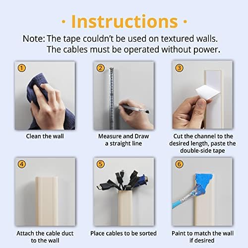 ZhiYo 32in Beige Cord Cover, TV Cord Hider for Wall Mount, 1.5inW x 0.75inH - Image 5