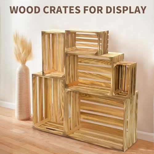 6 Pcs Wooden Crates for Display, Nesting Wood Crate for Storage, 6 Size - Image 4