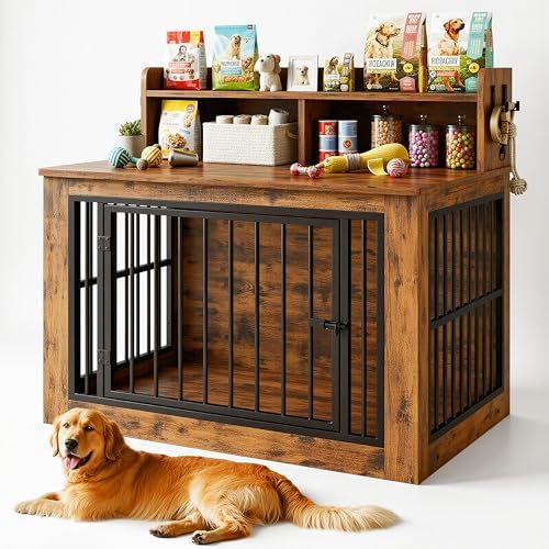IRONCK 43.3" Extra Large Dog Crate Furniture with Storage Shelf by IRONCK