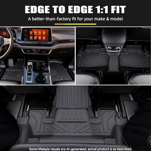 Floor Mats Set for 2026 Volkswagen VW Atlas 7 Seats Bench Seating 2018-2025 Car Mat Accessories(Not Fit Cross Sport), All Weather TPE Cargo Liner Trunk Mat(Floor Mats+2-in-1 Cargo Mat) - Image 4