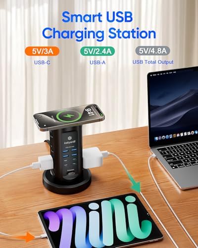 Power Strip Tower, kakyanill Charging Station 9 AC Outlets 8 USB Ports - Image 5