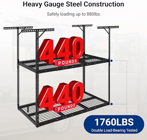 FLEXIMOUNTS 3x6 2-Tier Overhead Ceiling Garage Storage Rack, Black - Image 4