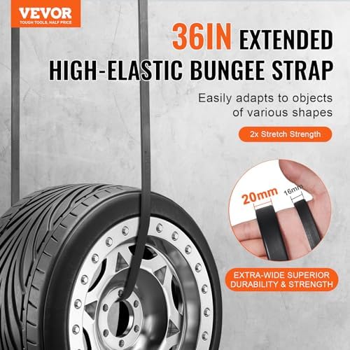 VEVOR 36" Rubber Bungee Cords with 160% Max Stretch, 20 mm Wider Bungee Straps with Metal Crimped S Hooks, Ideal for Securing Tarps, Cargo, Canvases, Weatherproof (10 Pack) - Image 2