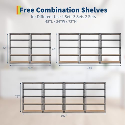 2500 LBS Heavy Duty Garage Storage Shelves, 48" L x 24" W x 72" H - Image 6