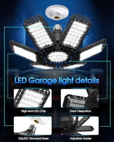 AUDLES 1 Pack Garage Light, 200W 20000LM 6500K LED Shop Lights, Garage Lights Ceiling Led with 6+1 Deformable Panels, Screw in E26/E27 Socket Bulb for Warehouse, Workshop, Basement, Barn Lighting - Image 5