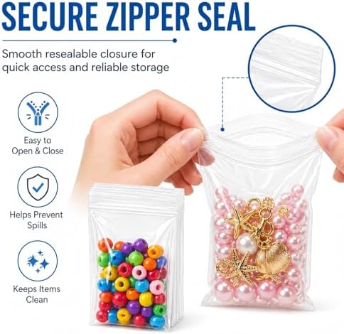 600 Pack Small Plastic Bags, 6 Assorted Sizes (1.5x2, 2x2, 2x3, 3x3, 3x4, 3x5 Inch) Clear 2 Mil Jewelry Bag Clear Plastic, Mini Baggie for Jewelry, Beads, Pills, Crafts & Small Parts - Image 4
