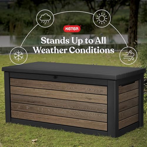 Keter Signature Collection 165 Gallon Resin Deck Box Organization and Storage Box for Patio Outdoor Cushions, Throw Pillows, Garden Tools and Pool Supplies, Walnut - Image 3