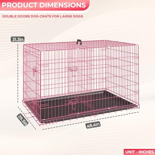 FDW | 48" Foldable Metal Dog Crate | Pink | Cage for XL Dogs - Image 7