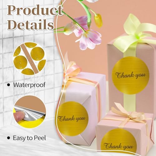 3 Inch Holographic Thermal Labels,Round Thermal Printer Labels,Waterproof Thermal Printer Stickers for DIY Logo Design,Name Tag,QR Code,Thanks Card 150 Labels/Roll (Brushed Gold) - Image 3