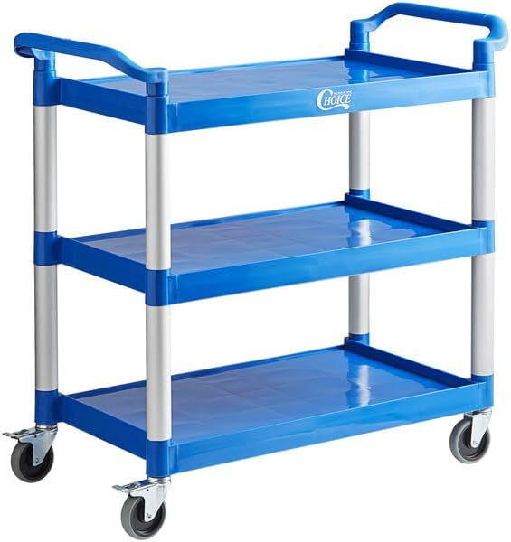 Blue Plastic Utility Cart with 3 Shelves, 42 x 20 Inches, 450 lb Capacity by Glownary