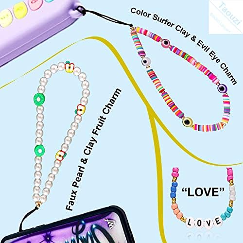 6PCS Beaded Phone Charms Strap Fruit Star Faux Pearl Rainbow Beads Phone Chains Beaded Lanyard for Camera Key Wallet Valentines Day Gifts for Her Women - Image 6