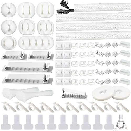 White Cable Management Organizer Kit 4 Cable Sleeve Split 311Pcs by DRIVUU