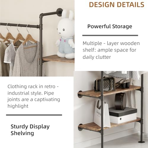 Industrial Pipe Clothing Rack with Shelves - Image 6