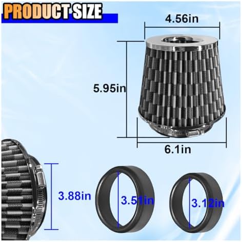 LAINLOY Universal Clamp-On Air Intake Filter, 76 89 102MM, CarbonFiber - Image 2