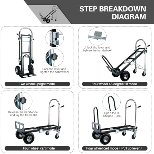 3 in 1 Convertible Hand Truck Dolly Cart with Wheels (Black) - Image 4
