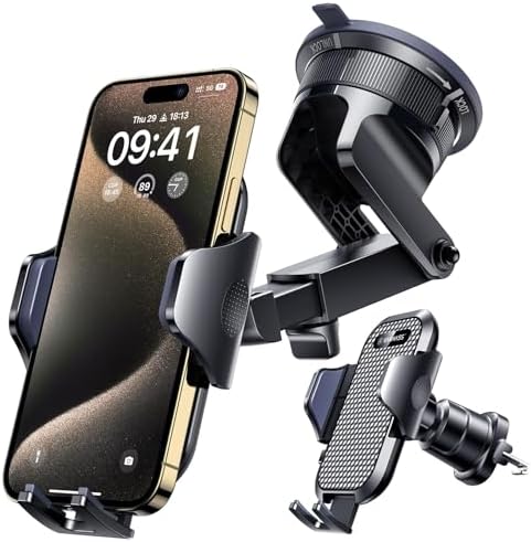 [True Military-Grade] Car Phone Holder VANMASS [Upgraded Strongest Suction&Clip] Cell Phone Mount for Dashboard Windshield Vent Kit, Truck Cradle Stand for iPhone 18 Pro Max 17 16 15 Android,Ink Black by VANMASS