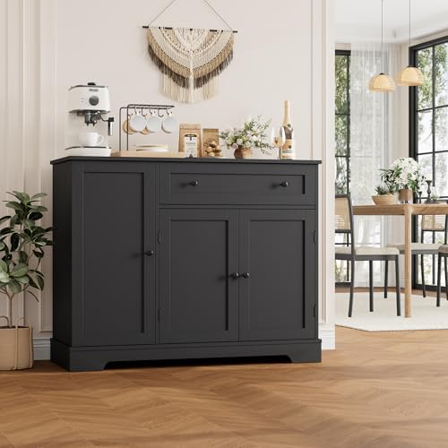HOSTACK 41" W Kitchen Sideboard Buffet Cabinet, Small Coffee Bar, Black - Image 2