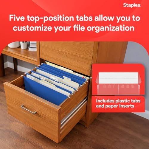 Staples Hanging File Folders, Letter Size, Blue, 5-Tab, 25/Pack - Image 5