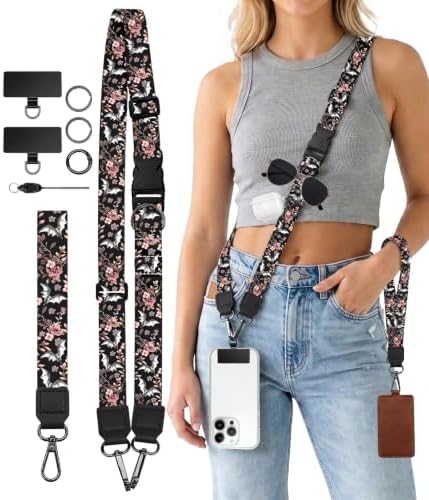 Gothic Bat Floral Phone Lanyard Crossbody Wrist Neck Strap Women by Sukyerios