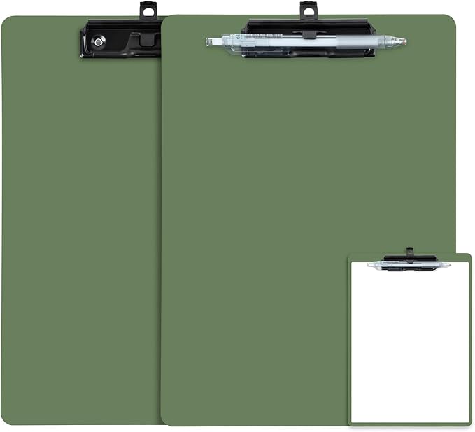 Clipboard with Pen Holder, 2 Pack Plastic Clipboard with Low Profile Metal Clip by FRETONBA