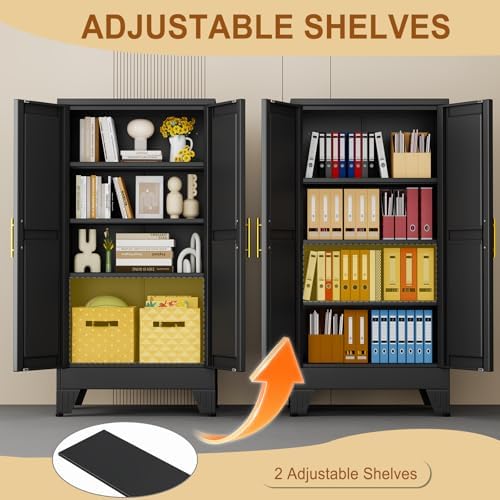 47" Black Metal Storage Cabinet with 2 Doors and 3 Adjustable Shelves,Steel Garage Tool Cabinet, File Cabinet,Kitchen Pantry Cabinet for Home,Office,Garage,School,Warehouse - Image 6