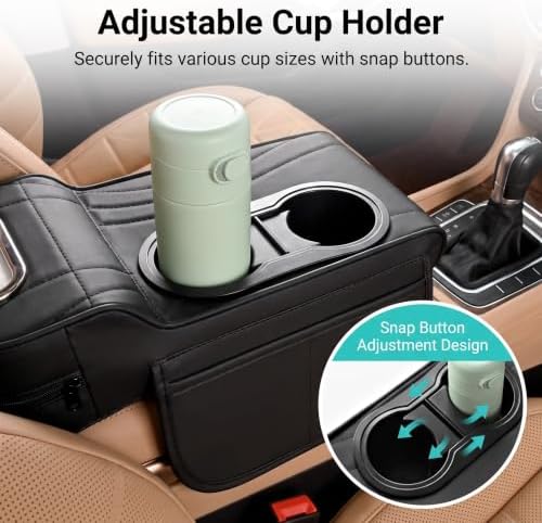 Multifunctional Car Armrest Cover, Premium PU Leather Memory Foam Center Console Cushion with Dual Cup Holders & Tissue Box, Center Console Organizer Storage Pouch for Sedans SUVs Trucks (Black) - Image 6