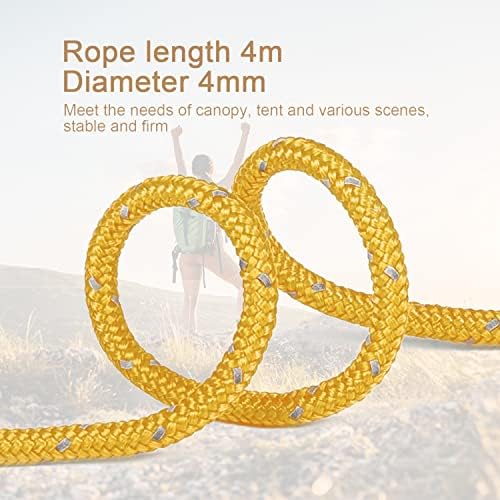 Smithok 8 Pack 4mm Guy Lines Ultralight Tent Cords with Aluminum Adjuster Tensioner Outdoor Camping Guylines Ropes for Tent Tarp,Camping,Hiking Backpacking (Yellow) - Image 2