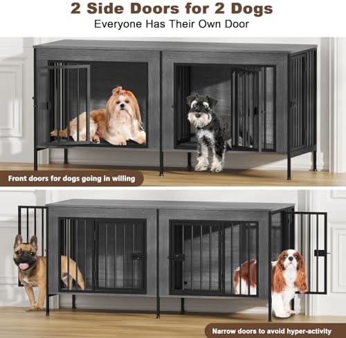 EasyCom 55.12" Dog Crate Furniture for 1 or 2 Dogs, 0-20 Pounds, Dark Grey - Image 3