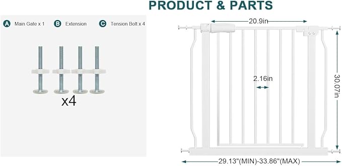 Narrow Baby Gate for Narrow Doorways Small White Tension Indoor Safety Gates - Image 3