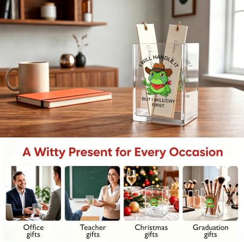 Funny Crying Frog Office Acrylic Cosmetic Pen Pencil Holder Cup, I Will Handle It But I Will Cry First Cute Pencil Organizer, Humor Desk Decor, Emotional Support Gifts for Women Men（A25） - Image 5