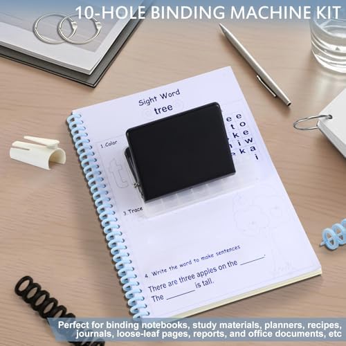 10 Hole Punch Binding Machine for Planner, Metal Binder Machine Kit with 10Pcs Plastic Comb Binding Spines & 30Pcs Loose Leaf Binder Rings, Binder Hole Puncher for A4, A5 and B5 Paper - Image 6