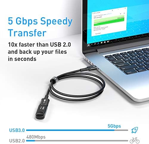 USB Extension Cable 10FT USB 3.0 Extender Type A Male to Female Cord Black - Image 2