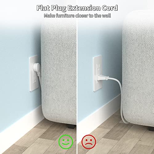 FIRMERST 15A Flat Plug Low Profile Extension Cord, 6 Feet, 14AWG, White - Image 3
