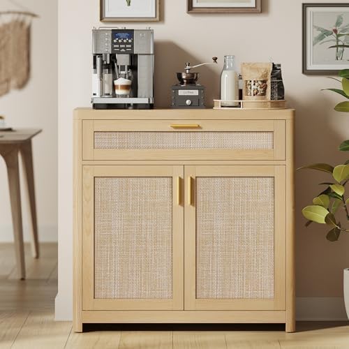 VASAGLE Boho Buffet Cabinet with Rattan-Look Doors, Adjustable Shelf by VASAGLEbySONGMICSHOME