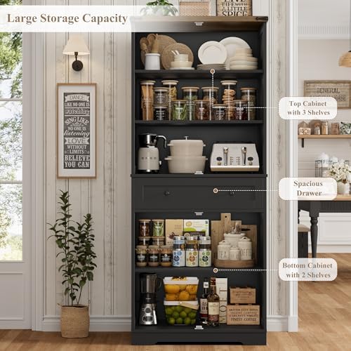 HOSTACK 71" Kitchen Pantry Storage Cabinet, Farmhouse Pantry Cabinet, Black - Image 6