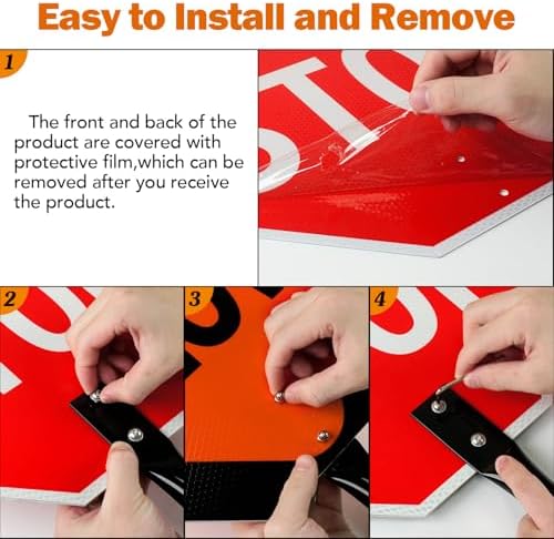 T&R (1 Pack) Large Stop Slow Sign with Handle, 18 x 18 Inches Double Sided Stop/Slow Traffic Sign, Rust Free Aluminum Reflective, Weather Resistant, Waterproof, Fade Resistant, Easy to Mount(Orange) - Image 3