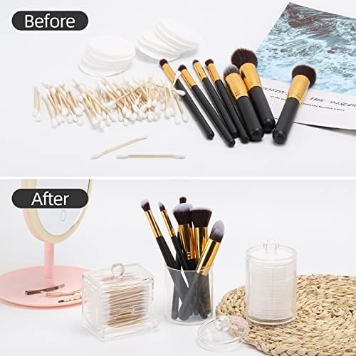 Tbestmax Bathroom Organizer Accessories Set-10 OZ,7 OZ Qtips Holder Storage with Clear Plastic Lids, Cotton Ball/Swabs Dispenser, Apothecary Container Jar 3 Pcs - Image 5